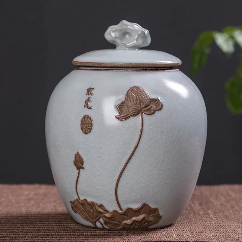 Tea Containers Ceramic Sealed Can Large Size Tea Box Storage Tank Ceramic Tea Utensil Portable Tea Storage Tea Caddy Tea Jar