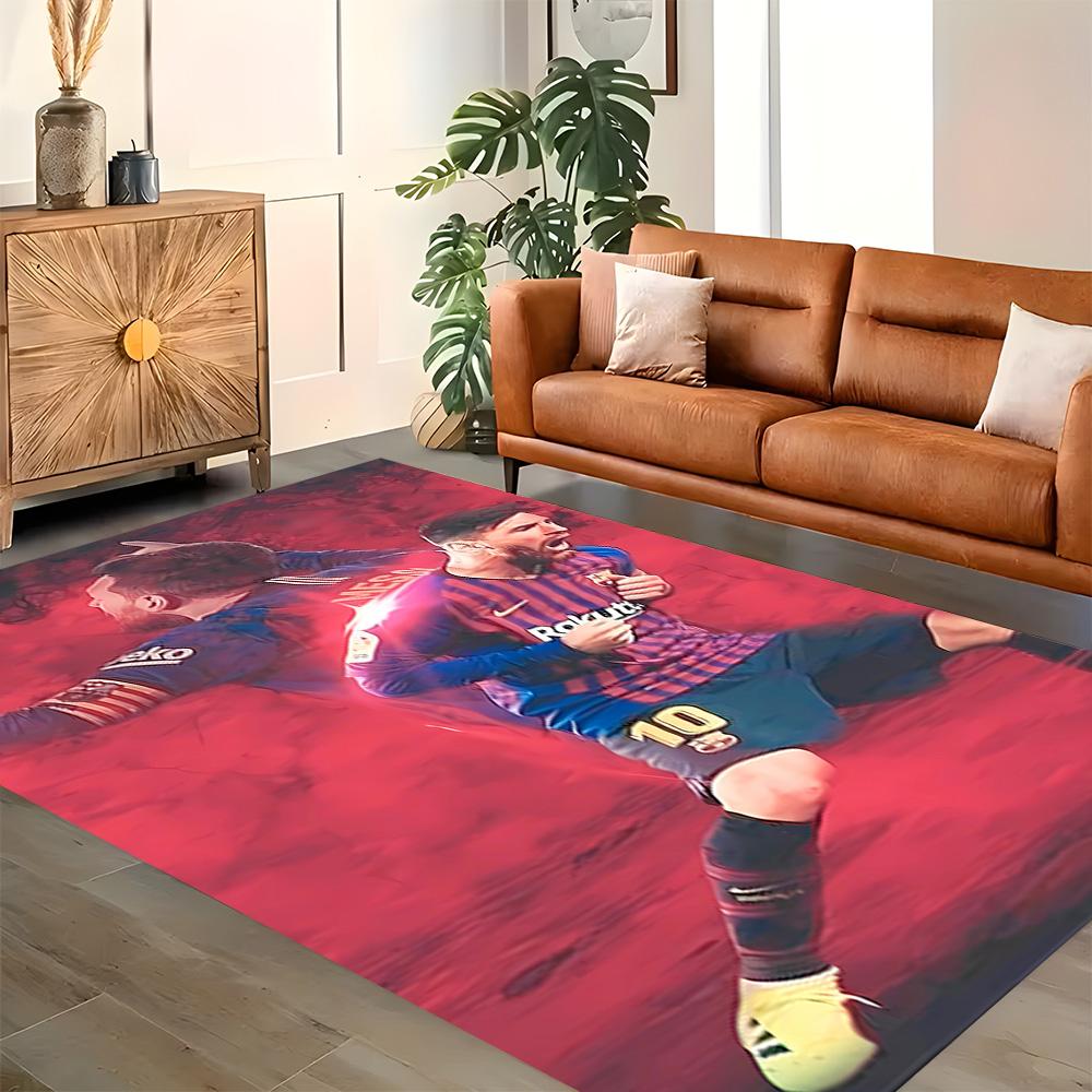 Messi Celebration rug for living rooms, bedrooms, home décor, and as gifts.