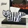 Tissue Box Holder Box, Striped Cat Shape Dispenser, with Ample Interior Cartoon Space Vinyl Case, Compact Decorative Durable Paper Living Room