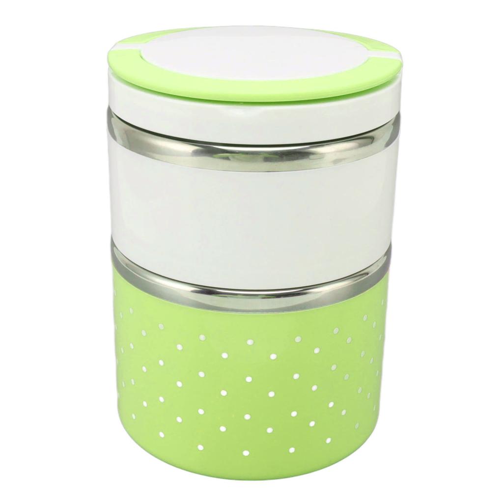 Bento Lunch Box Stainless Steel Lightweight PP Housing Double Layer Anti Leakage Food Lunch Container for Student Green