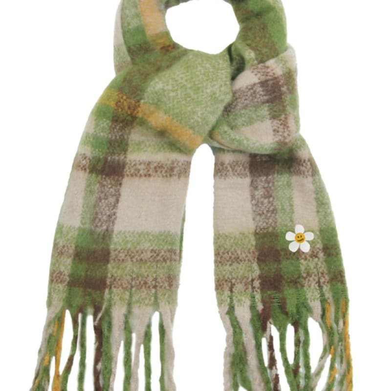 GRAVER [UNISEX] Flower Dot Embroidered Bold Check Muffler_Green