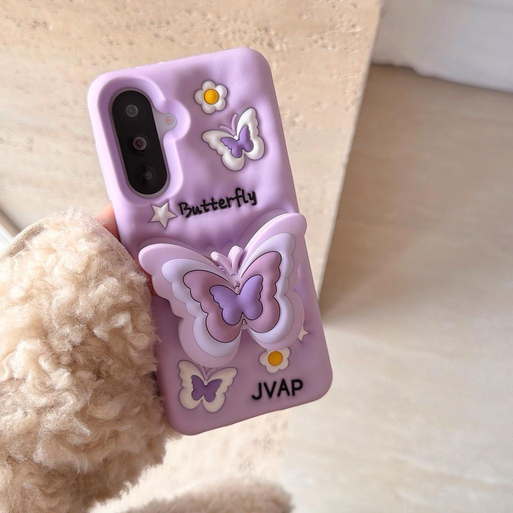 Sött 3D Fjärilsställ Telefonfodral för Samsung Galaxy S22 23 24 25 Ultra 24 25 Plus A56 A36 A26 A16 A15 A14 Fodral Baksida
