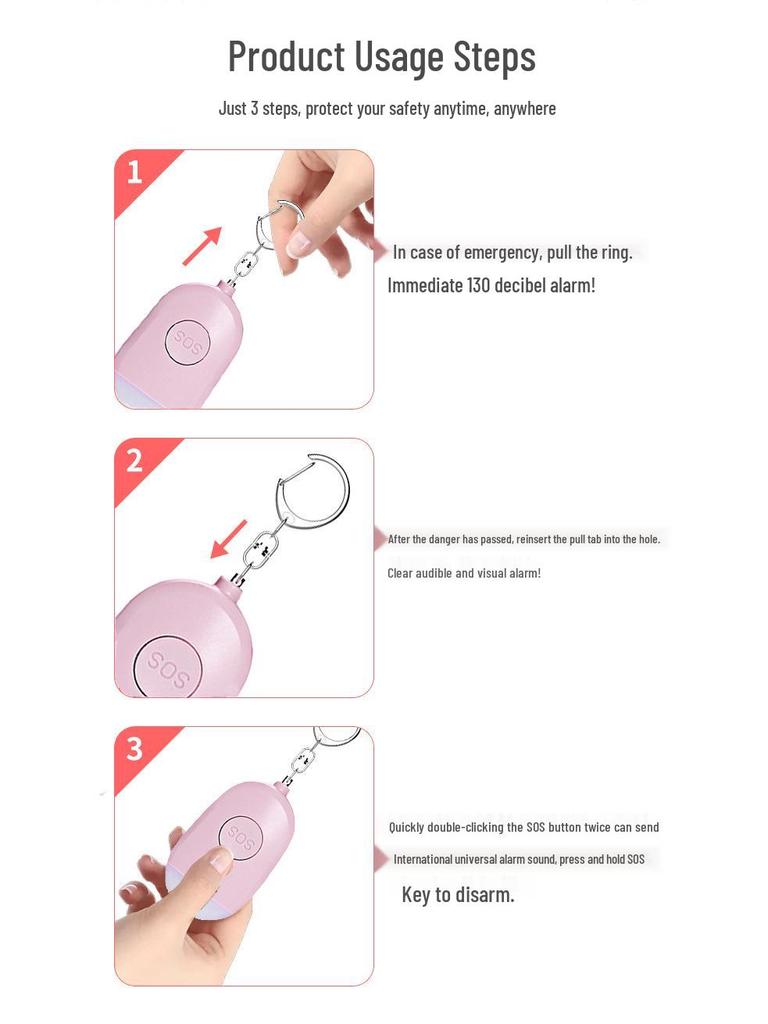 Portable Outdoor Self-Defense Alarm with LED Light for Women's Nighttime Safety