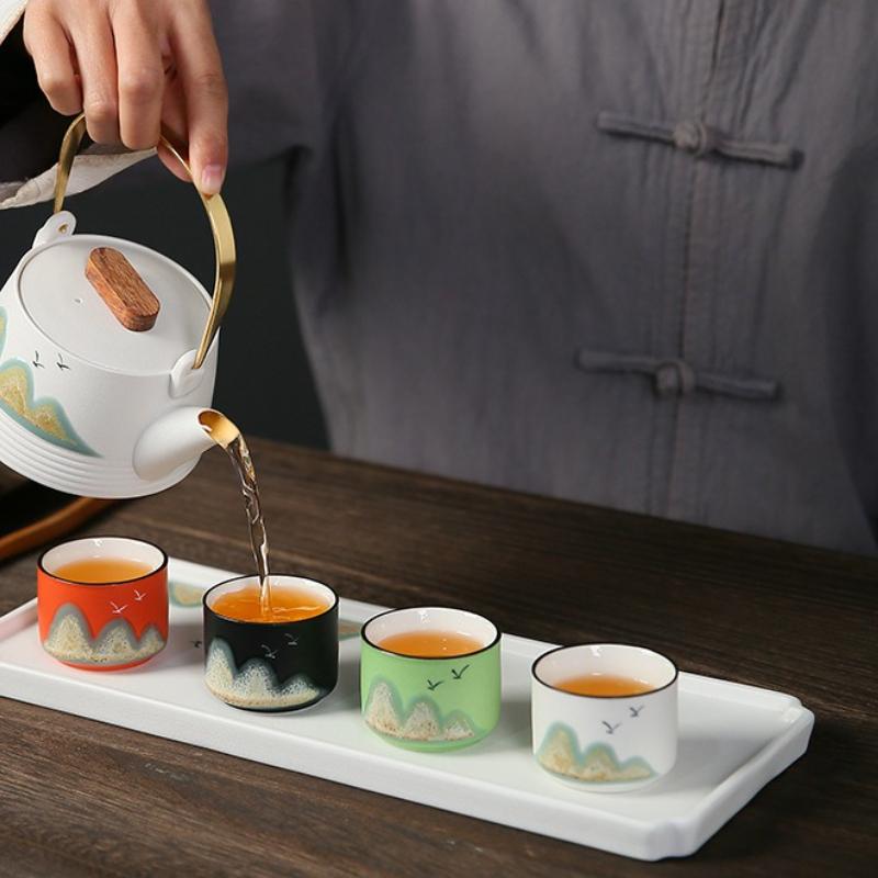 Ceramic Tea Cup Hand-painted Mountain Sharing Cup Chinese Style Kung Fu Tea Cup Travel Tea Bowl Office Home Tea Set Holiday Gift
