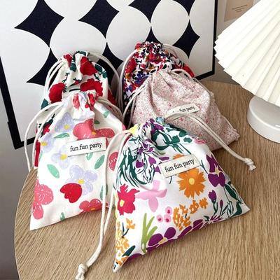 Colorful Makeup Bag Mini Storage Pouch Creative Floral Drawstring Bag  Outdoor