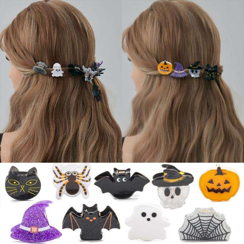 1PC Halloween Bat Pumpkin Spiders Hair Clip For Kids Party Costume Accessories Practical Acrylic Design Safe Hairpins
