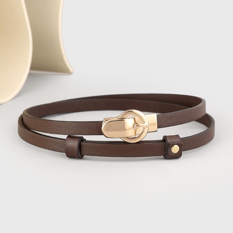 

Классический кожаный тонкий ремень Нишевый дизайн Чувство легкой роскоши Кольцевая пряжка Пояс-кушак С ремнем для юбки Adjustment belt темно-коричневого
