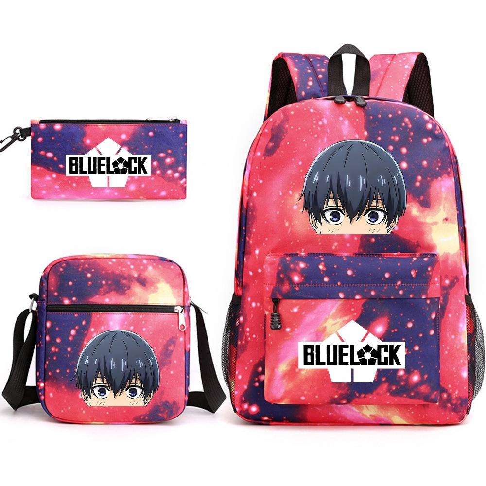 3 Piece School Backpack Set for Students Large Capacity Oxford Cloth Schoolbag with Shoulder Strap and Pencil Case