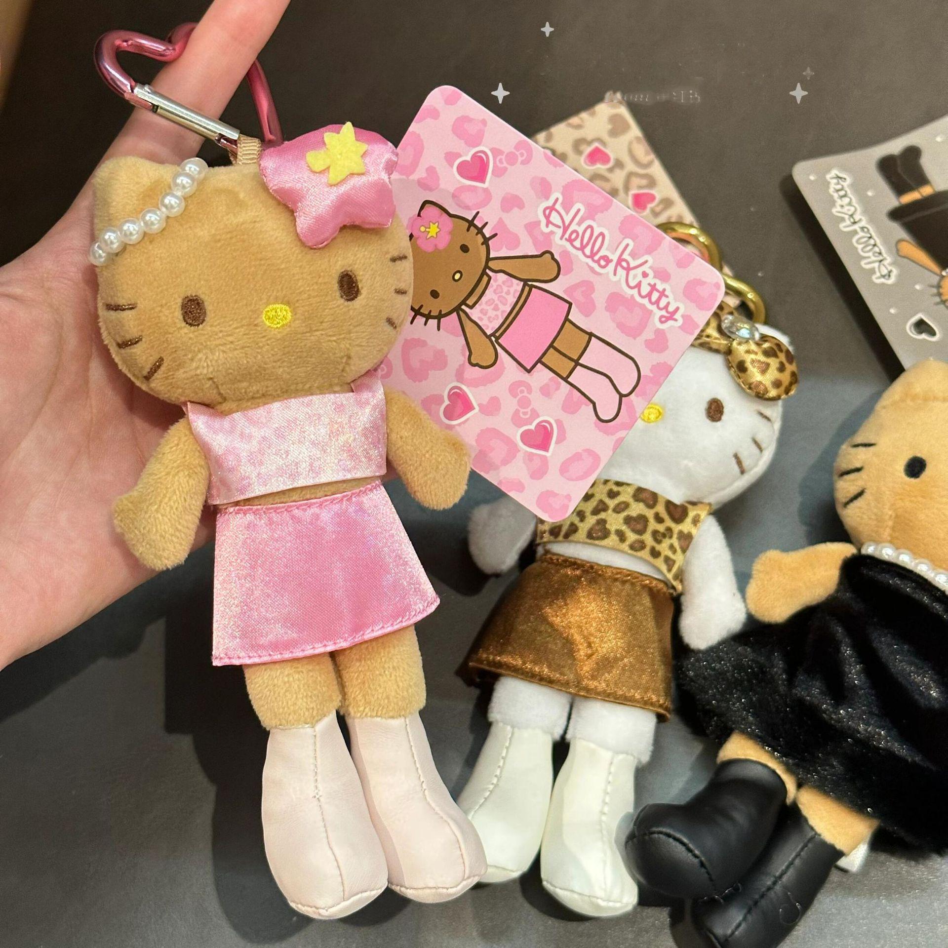 

Sanrio Leopard Print Kitty Heart Charm Keychain - Black Leather рожевий