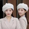Elegant Vintage Beret Hat Solid Color Fluffy Texture Fur Beret Cap Warm Octagonal Hat for Winter Season