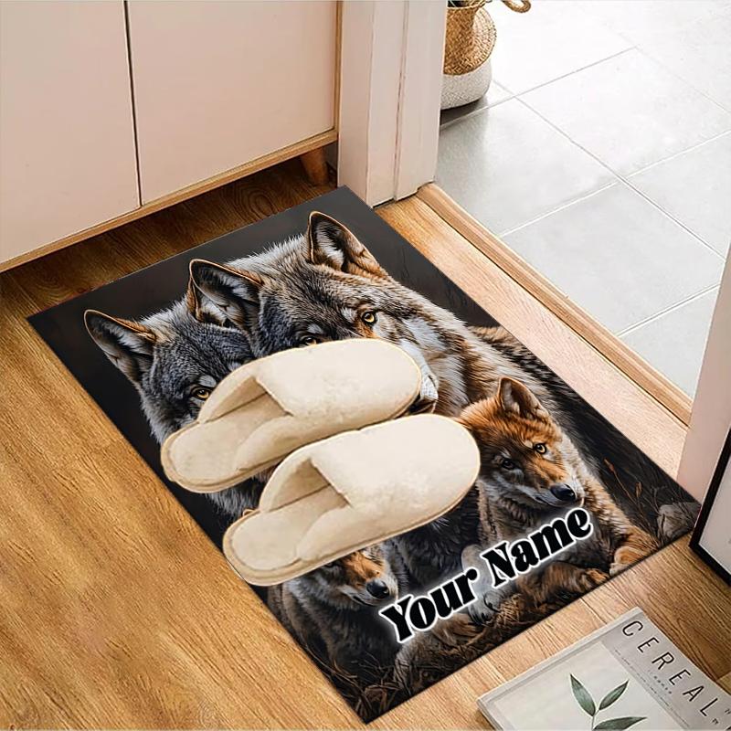 1PC Custom Name Wolf Family Portrait Theme Floor Mat Ideal for Living Room, Game Rooms, Office, Bedroom,Floor Mat Playful Design47
