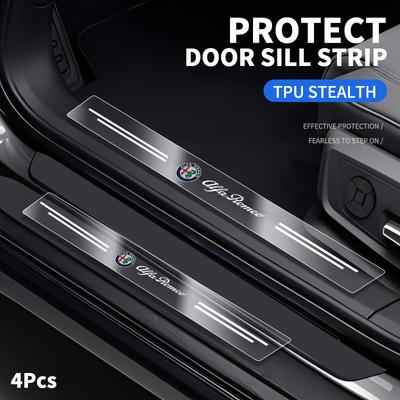 4pcs Car Door Sill Transparent Protector Stickers For Giulia Stelvio Giulietta 156 159 147 Mito Tonale Brera Disco V