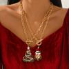 Women's Cartoon Enamel Christmas Tree & Santa Claus Pendant Necklace