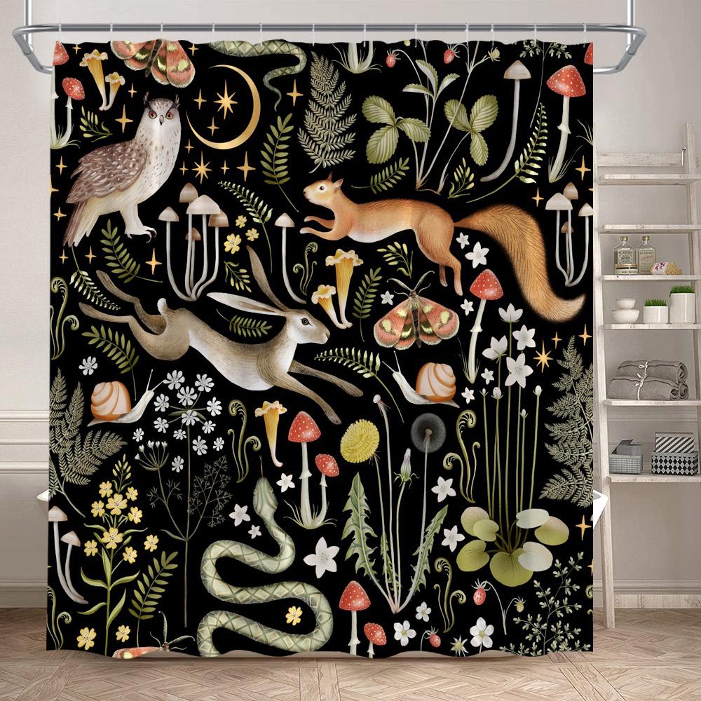Cartoon Animals Shower Curtains Cute Fox Lion Deer Rabbit Autumn Floral Plant Kids Bath Curtain Polyester Bathroom Bathtub Decor
