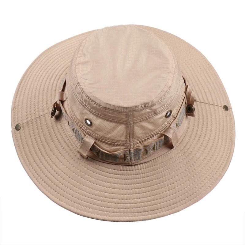 New Summer Men Bucket Hat Outdoor Uv Protection Wide Brim Fishing Caps Fashion Safari Hunting Panama Hat Beach Sunscreen Cap