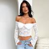 European and American Women's Clothing Summer New Fashion Sexy Babes One-word Collar Long-sleeved Lace Top Women