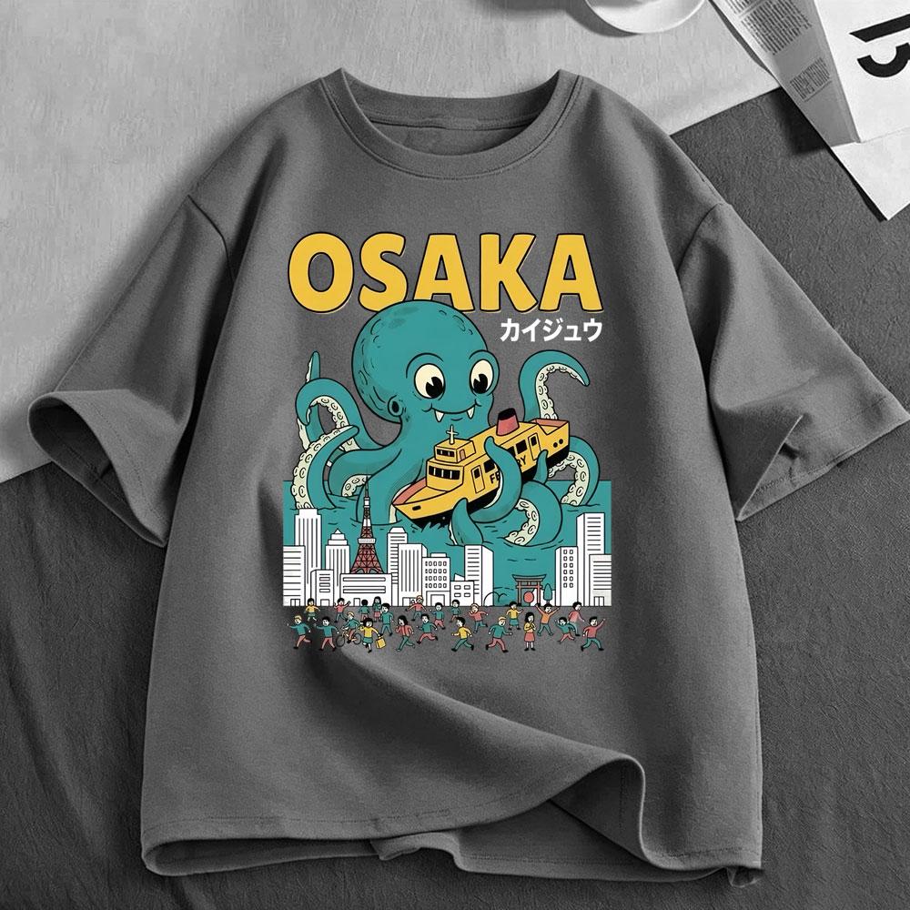 Osaka Dotonbori Drunken Octopus Funny Meme T Shirts Japanese Style Food Lover Tshirt Cotton Vintage Loose Short Sleeve Tshirts