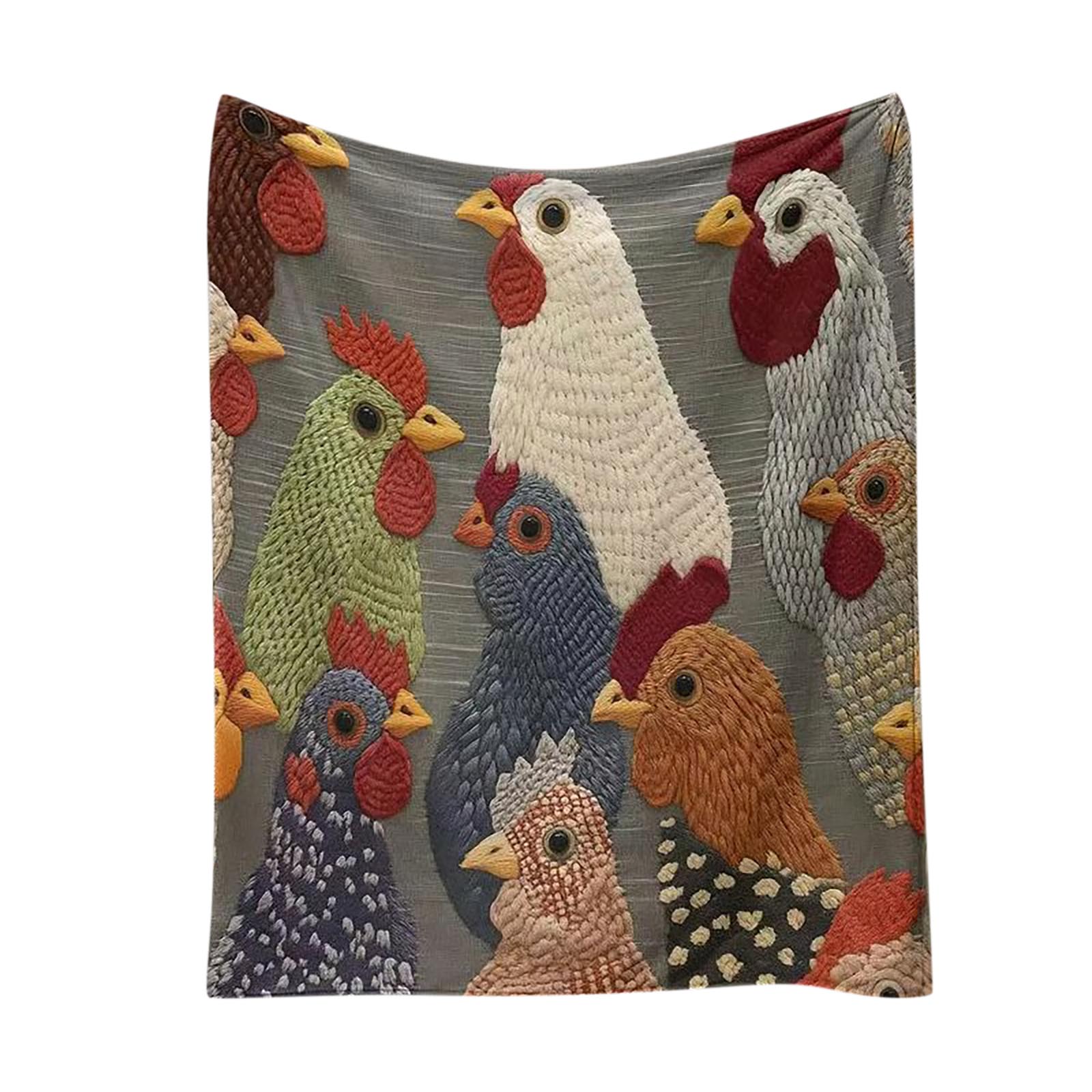 

Fun Chicken Head Pattern Plush Blanket, Colorful Design. S