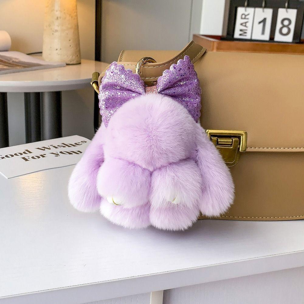 

Plush Bunny Key Ring Fashion Fluffy Bunny Pendant Bow Rabbit Fur Keychain Jewelry Gifts style 2