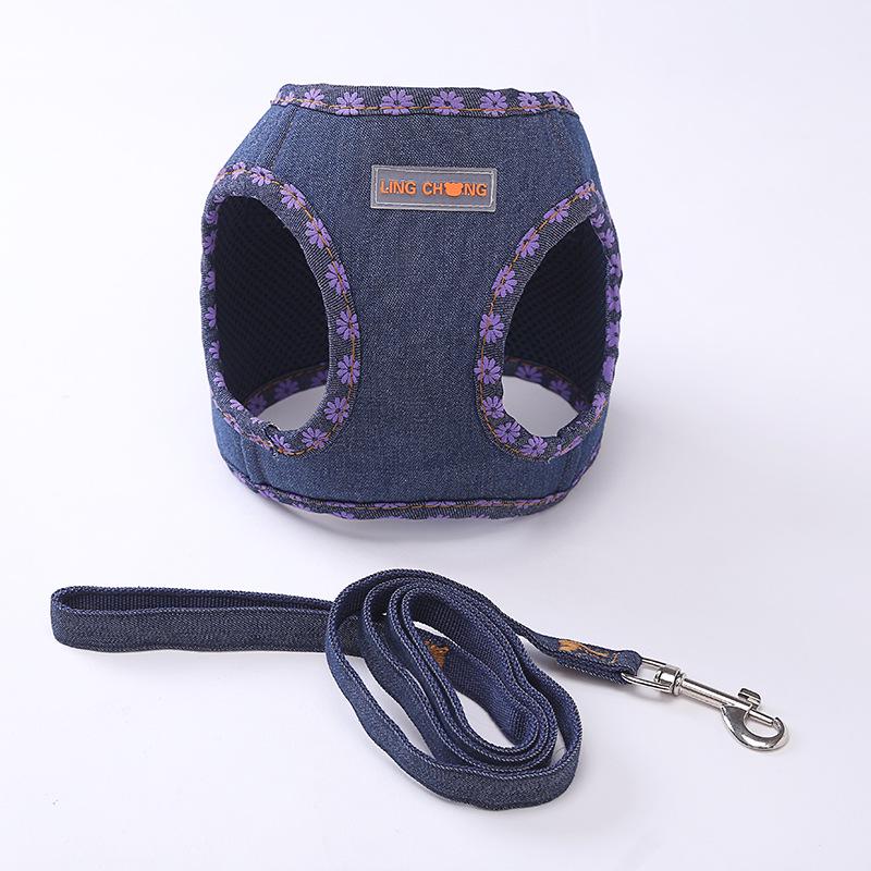Blaues Hunde-Geschirr im Denim-Stil Small