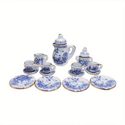 15pcs Set Mini Tea Pot Dish Cups Accessories Mini Ceramic Tableware Micro Fish Tank Landscape Landscaping Ornament