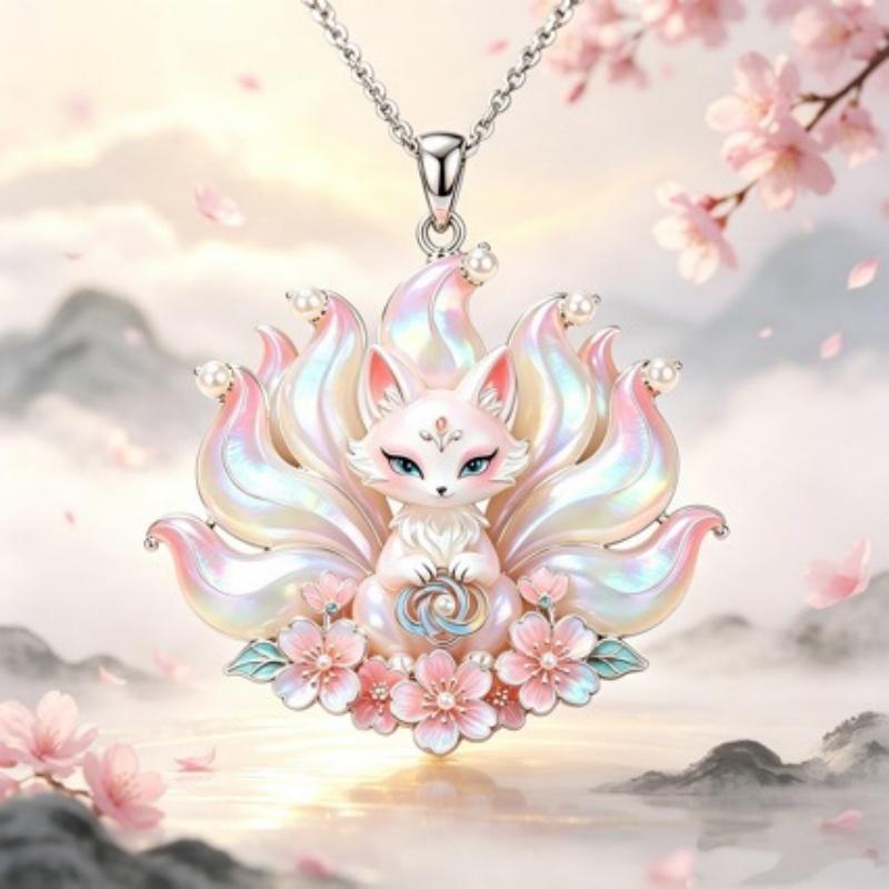 1Pcs Retro Moon Fox Pendant Necklace Thin Cable Chain Elegant Chinese Style Hanfu Accessories Jewelry Gift
