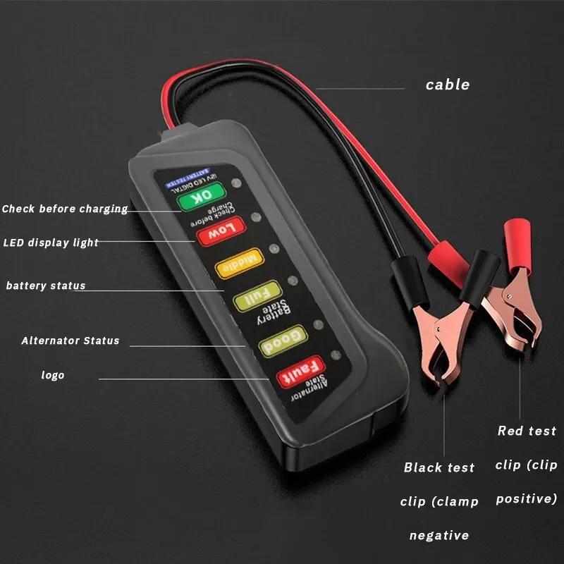 Tester akumulatora Samochodowy akumulator motocyklowy Testery akumulatora samochodowego ABS Czerwony Żółty Zielony Wyświetlacz Poziom naładowania akumulatora 12 V