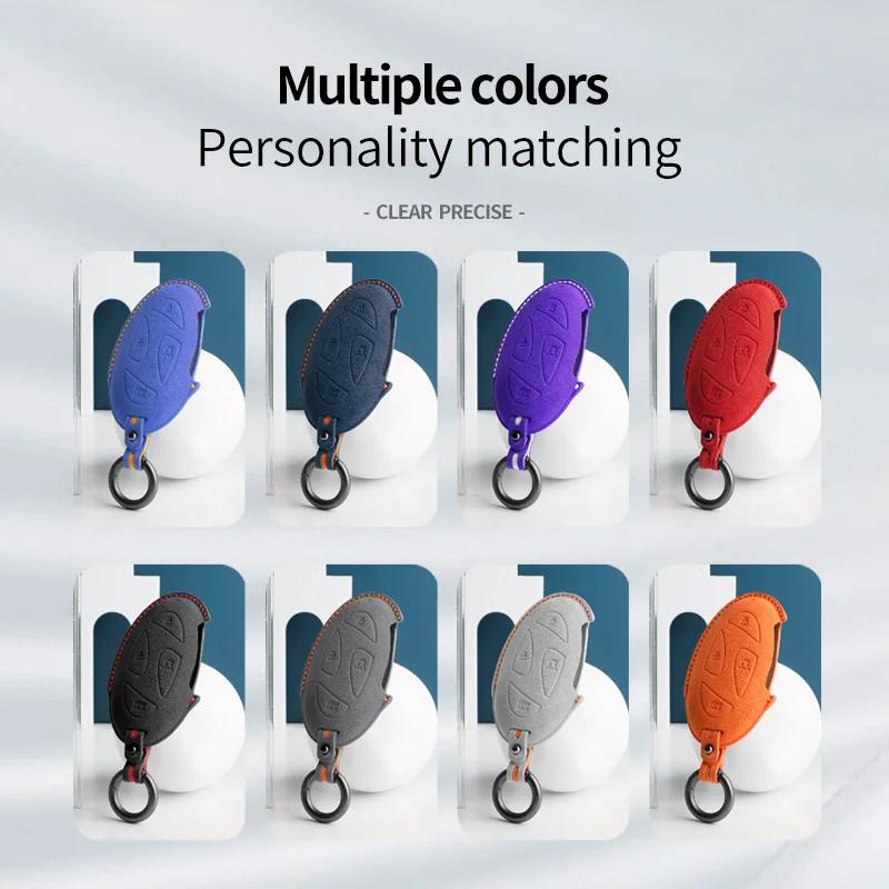 Interior Mouldings 7 Buttons Car Key Case For Hyundai Grandeur GN7 Kona Ev 2023 lonic 6 Auto Smart Remote Suede KeyChain Cover S