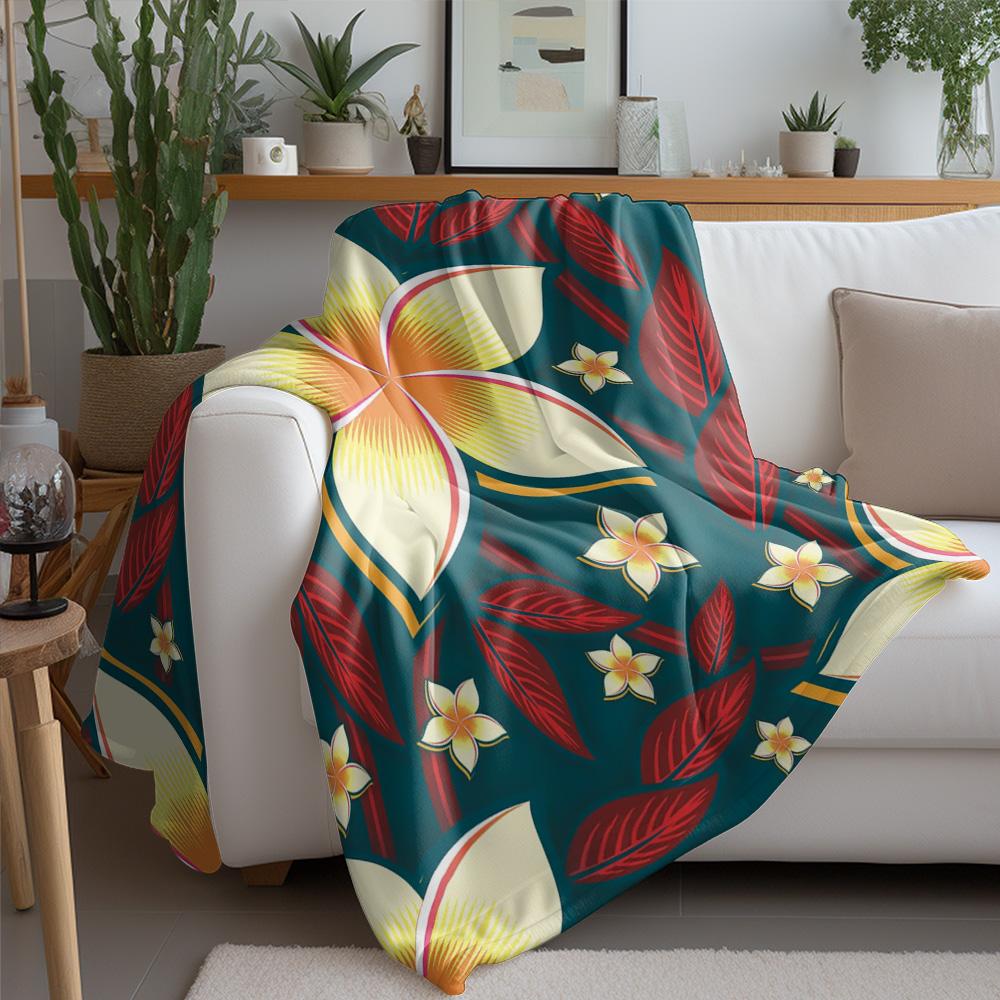 Vibrant Floral Beach Blanket - Tropical Hibiscus Flower Print Sofa Throw Soft Fleece Blanket for Women Men Gift