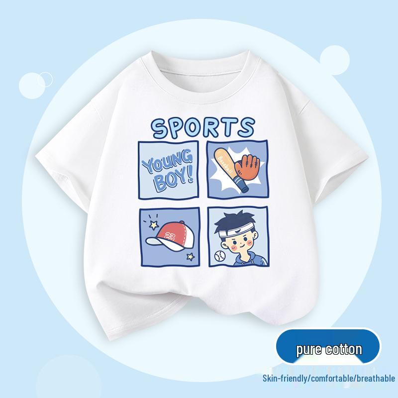 Boys  Cotton Short-Sleeve Casual Round Neck T-Shirt - Summer Breathable Loose Fit 110 cm