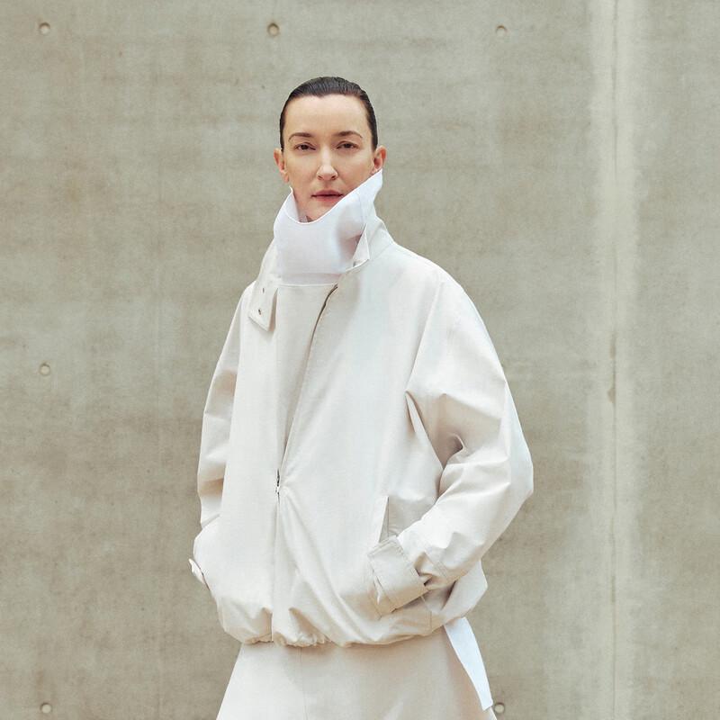 LESS 2024 Winter Cotton Blend Stand Collar Long Sleeve Shirt