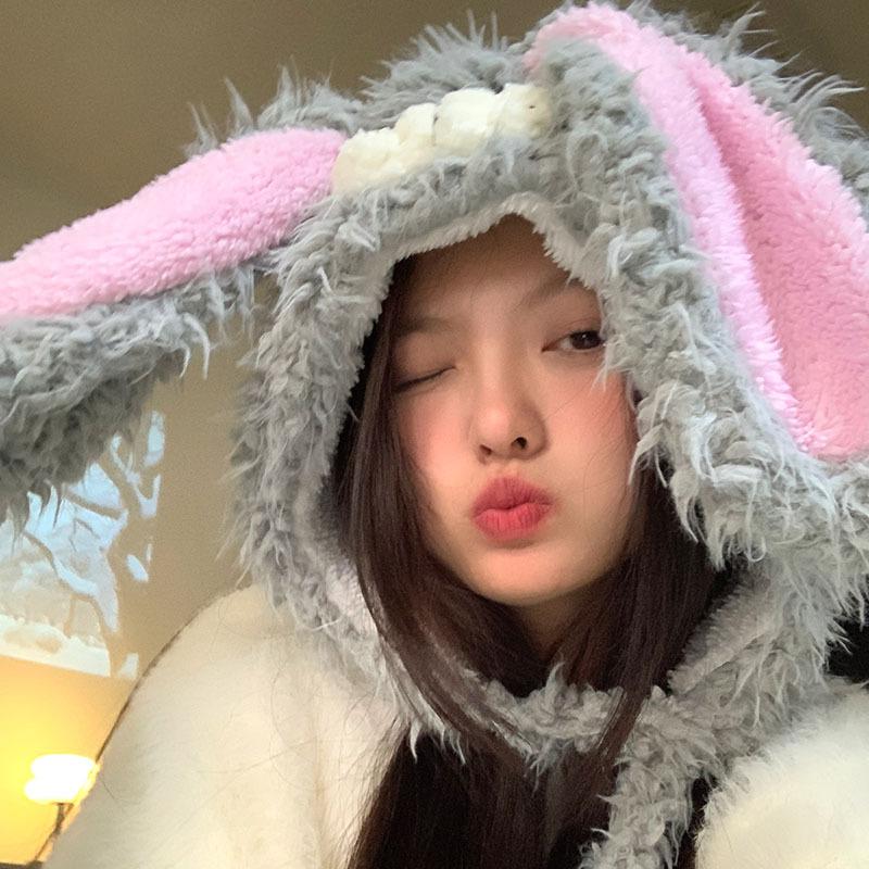 

Плюшевая шапка Женская осенне-зимняя Большой окружности головы Вязаная шапка Теплая и защищающая уши Шапка-ушанка Корейский стиль Универсальная M（56-58cm）