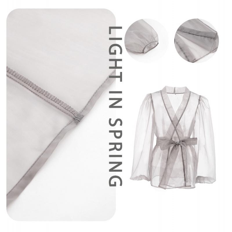 Spring/Summer Sexy Black Sheer Mesh Shirt Jacket For Women, Niche Long-Sleeve Blouse For Girls