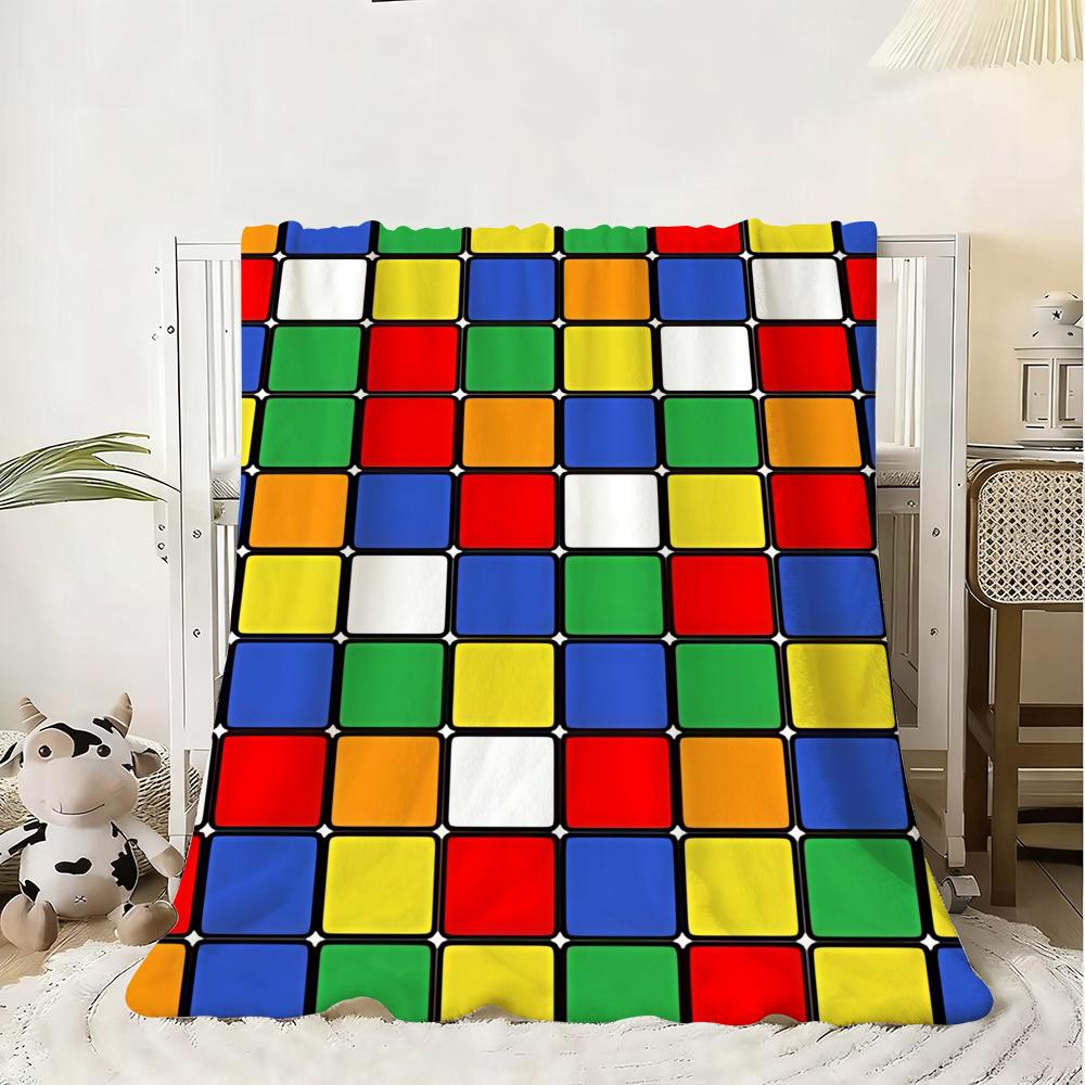 Cute cartoon style Rubik's cube Throw Kid-Friendly Flannel Throw Blanket Soft Warm Anti-Static Washable All Season