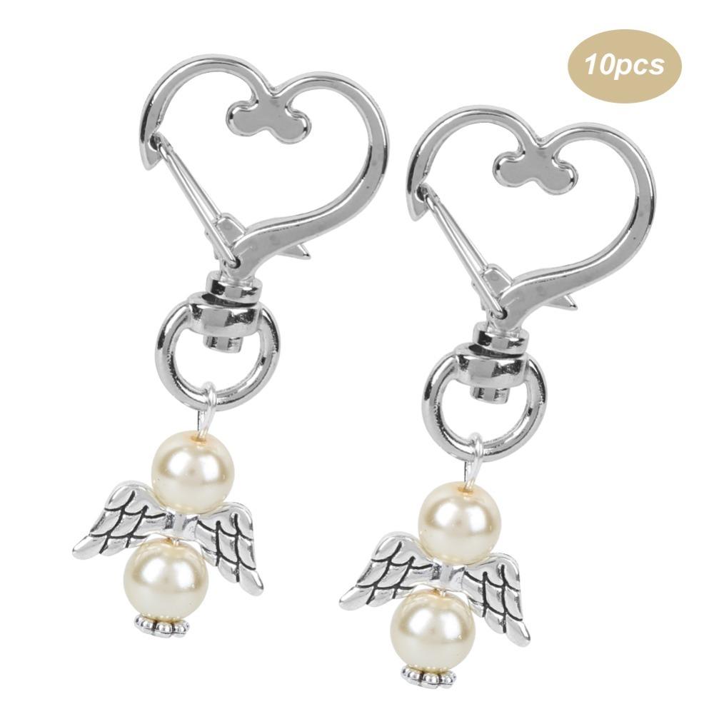 10pcs Metal Angel Wing Heart Keychain Baptism party guest souvenir gifts белый