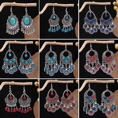 Bohemian Tassel Turquoise Dangle Earrings - Retro Ethnic Style