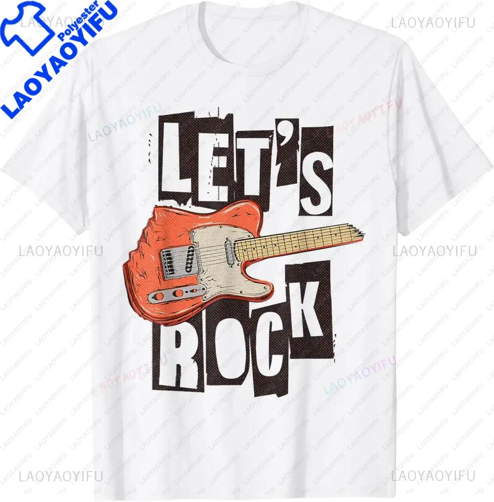 Lets Rock Electric Guitar Music Lover Band Guitarist Retro TShirt Unisex Summer Soft Tops Print Original Design Gifts Tshirts