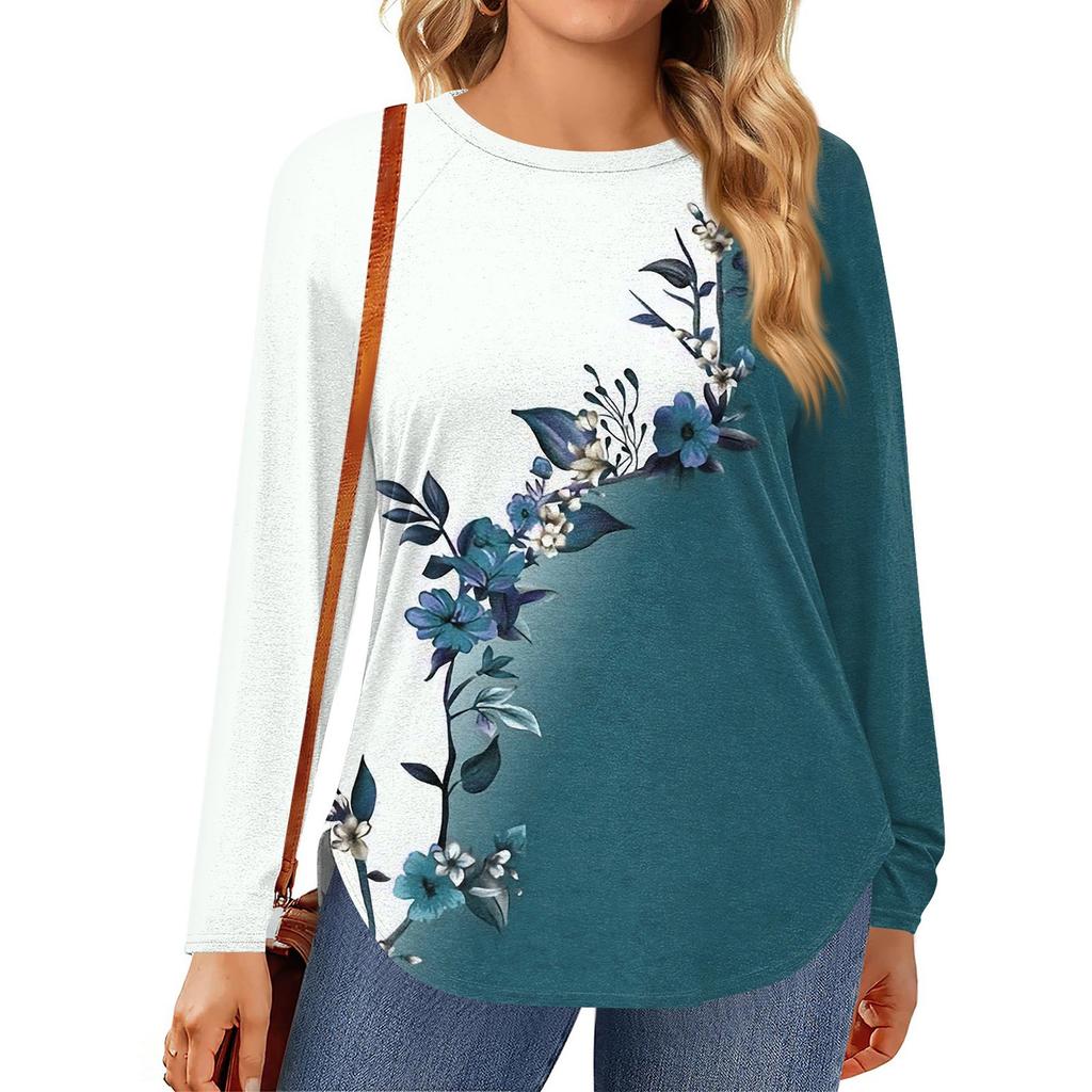 Womens Plus Size Tops Long Sleeve Shirts Round Neck Flowy Tunic Casual Loose Blouse L-5X