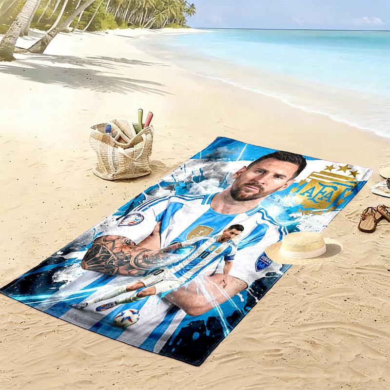 Asciugamano da Spiaggia con Stampa di Lionel Messi, Asciugamano Grande Morbido ad Asciugatura Rapida per Spiaggia Campeggio Nuoto