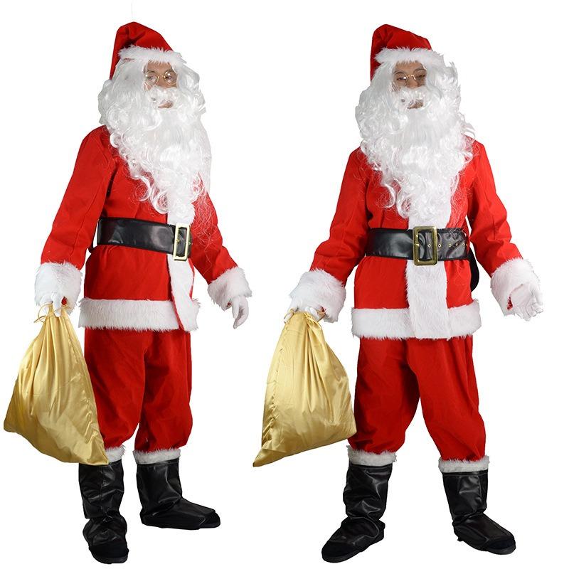 Santa Claus Costume, Christmas Day Performance Costume Golden Velvet Christmas Costume Set