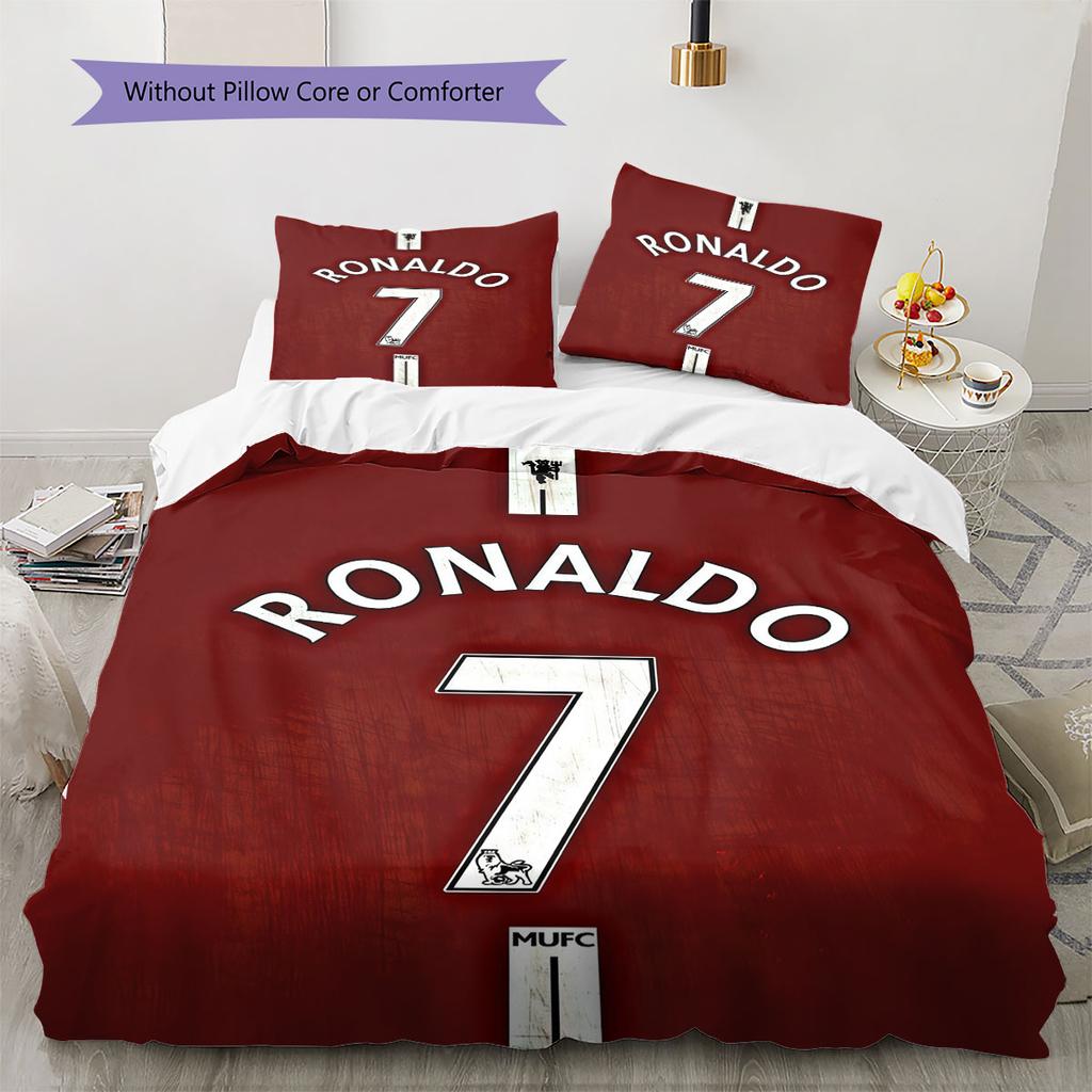 Lenjerie de pat cu model Cristiano Ronaldo Decorațiune pentru casă Cadou de ziua de naștere (1 * husă de pilotă + 2 * fețe de pernă, fără miez),merchandise pentru fani.
