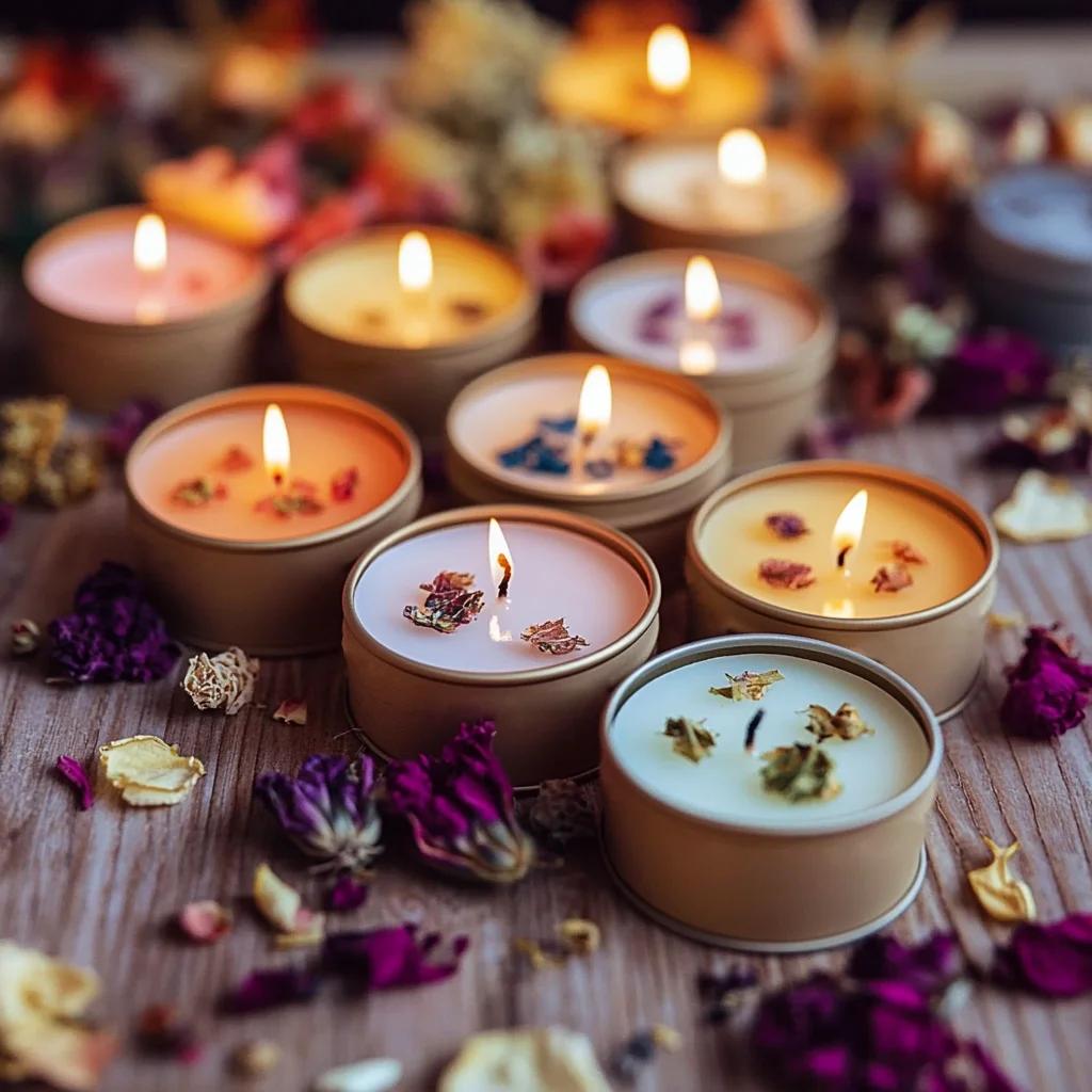 Mini Manifestation Candles Herbal Intention Candle Unscented Spell Dried Flowers Candles with Crystal Tea Lights