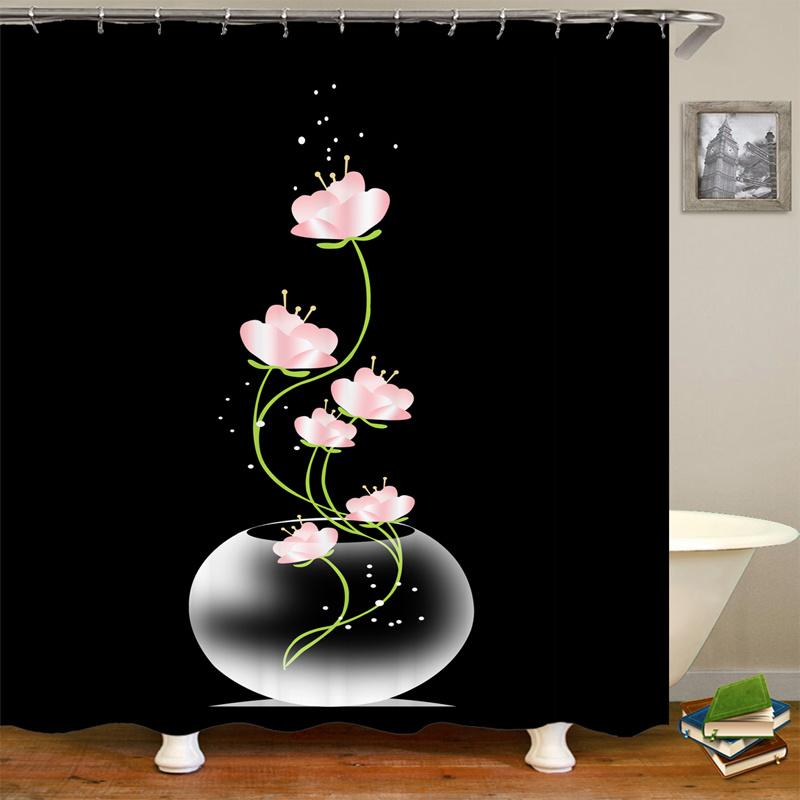 3D Rose Flower Shower Curtain Set Non-Slip Rugs Bath Mat Toilet Lid Cover and 12 Hooks Waterproof Polyester Bathroom Decor