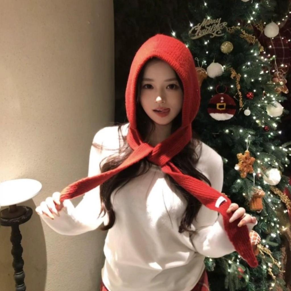 Knitted Little Red Riding Hood Warm Thickened Hat, One Piece Cold Resistant Knitted Hat, Women's Balaklaf Hat