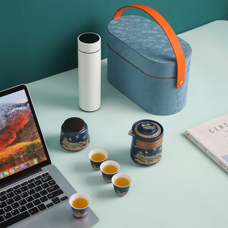 Outdoor travel tea set Kuaike ceramic one pot four cups tea can thermos cup combination business gift