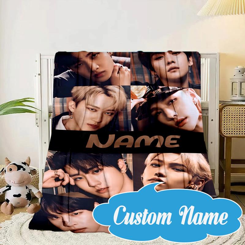 Custom Name K-pop Idol Collage Blanket bed sofa Blanket Flannel Blanket for Camping, Hiking, Picnic Essentials,gift for Fan family