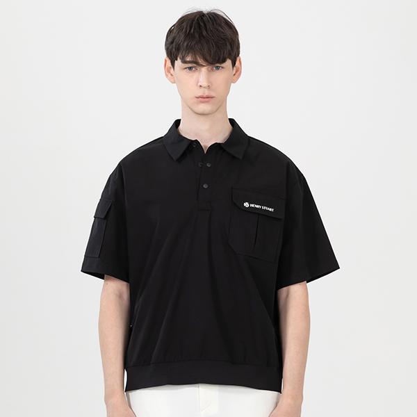 Henry Stuart Men'S Woven Anorak Polo Shirt Black