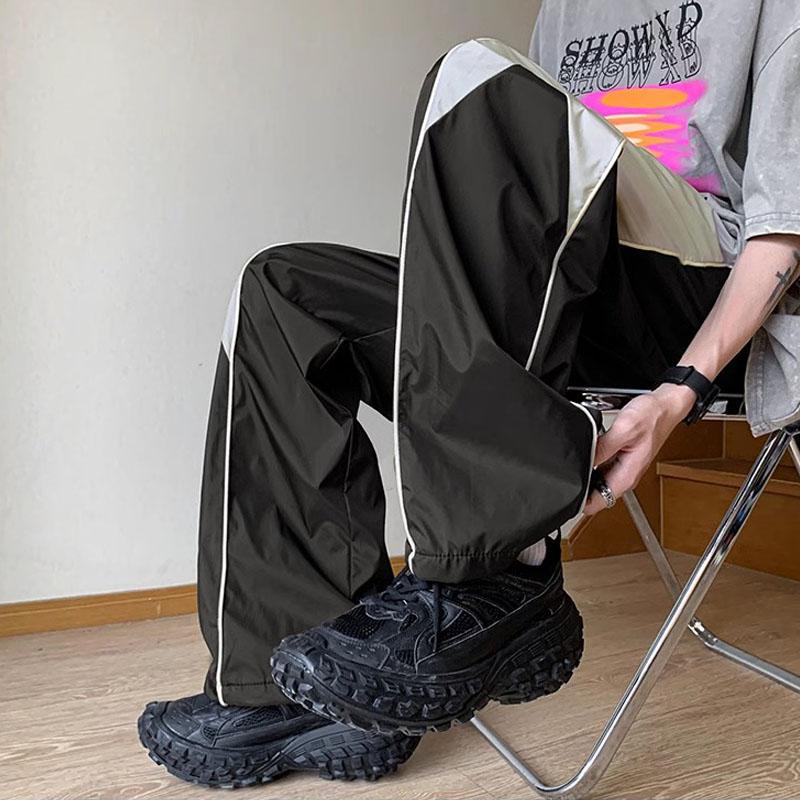 Pantalon cargo noir Y2K pour homme - Pantalon cargo décontracté d'été à jambes larges - Pantalon de survêtement rayé - Hip Hop - Techwear de style coréen