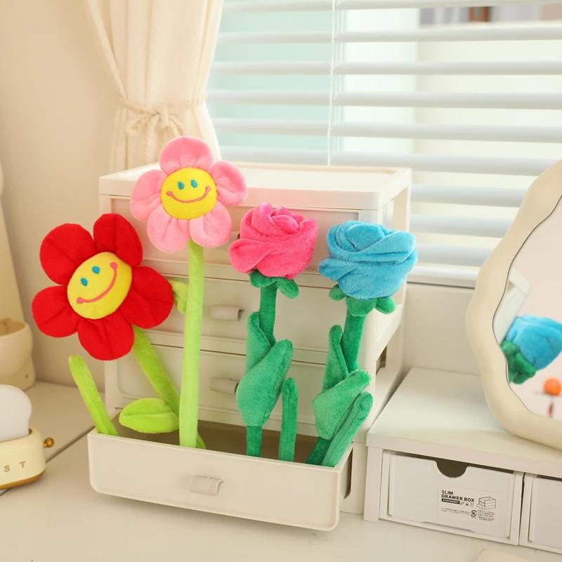 Curtain Accessories Home Decoration Cute Smile Cartoon Sunflower Rose Plush Toys Christmas Valentine's Day Gift