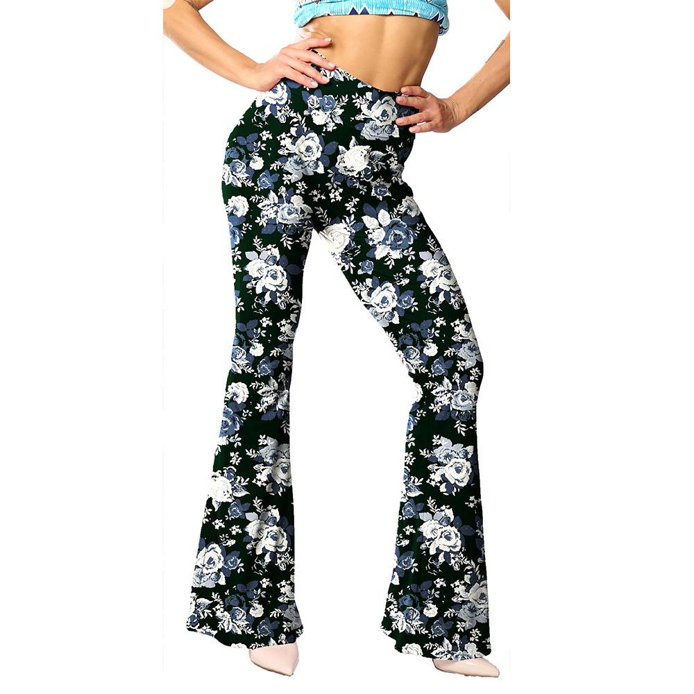 Fashion Floral Leggings High Waist Printed Flared Trousers For Women Highly Stretchable Fitness Tights Yoga Pants Dance Pants